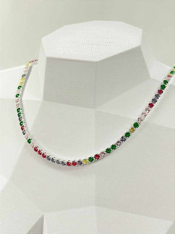 Colar Riviera 40cm Banho Prata 925 semijoia 50 milésimos com verniz italiano - 1 unidade