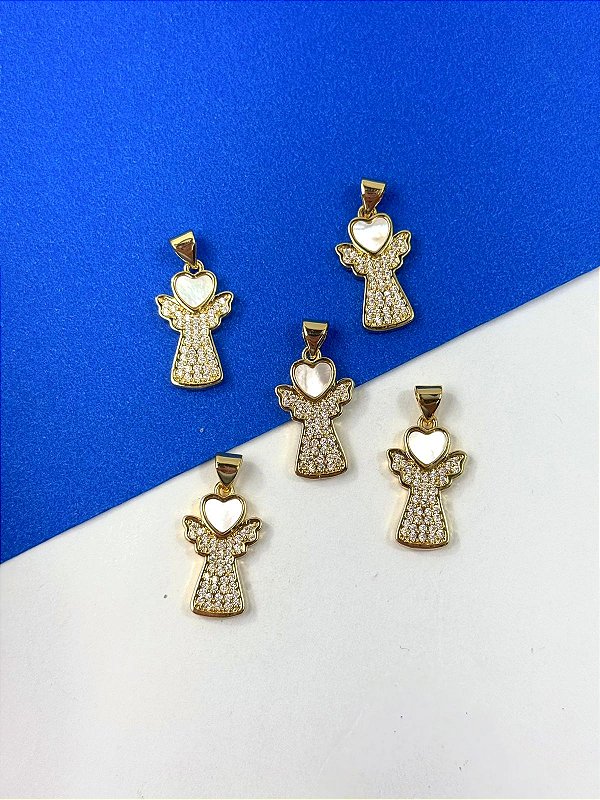 Pingente Anjo Madreperola com Zirconia - 01 unid - semijoia