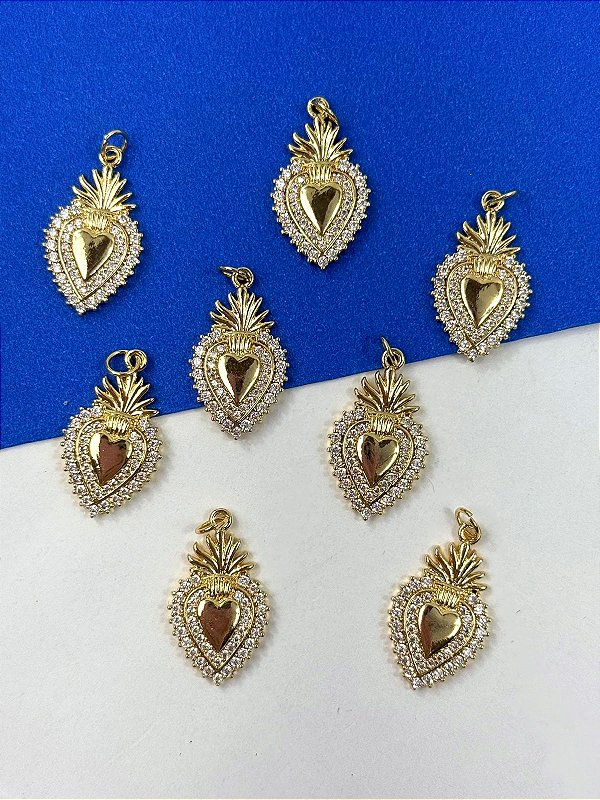 Pingente Coração Cravejado - 01 unid - semijoia