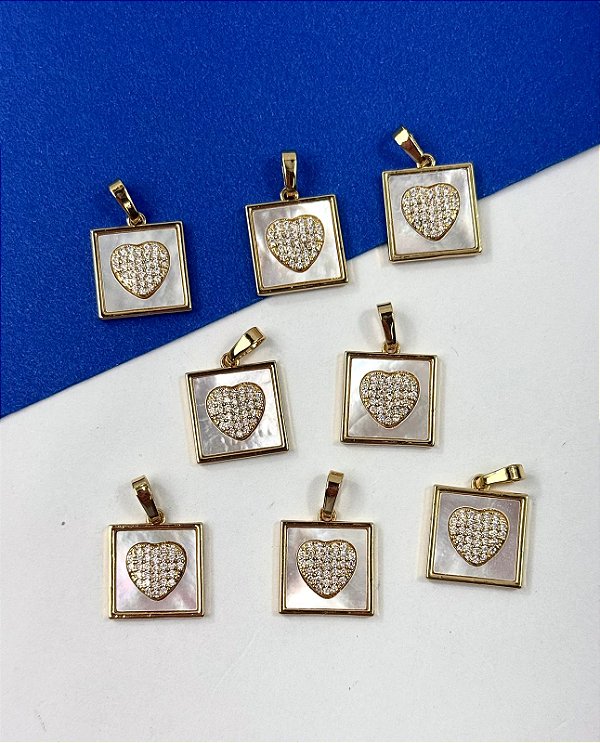 Pingente Coração Madreperola com Zirconia - 01 unid - semijoia