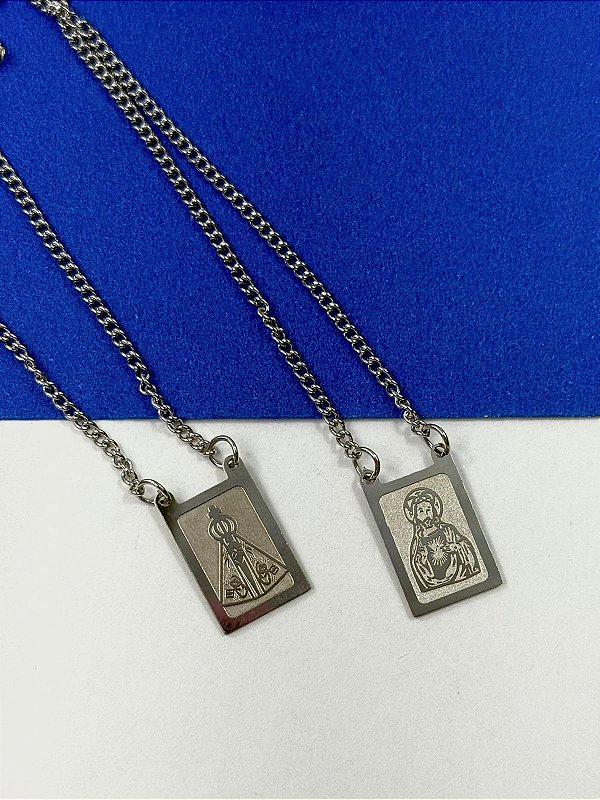 Escapulario N.S Aparecida e S.C de Jesus aço inox - 01 unid