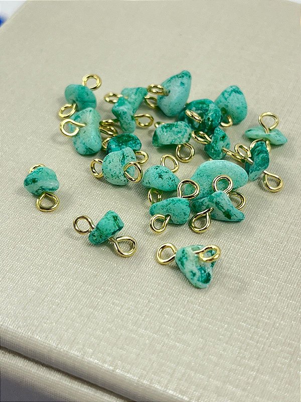 PEDRA NATURAL CASCALHO VERDE CASTROADO - CONTRAPINADA BANHO OURO - TAMANHO MÉDIO 7MM - 1 UNIDADE