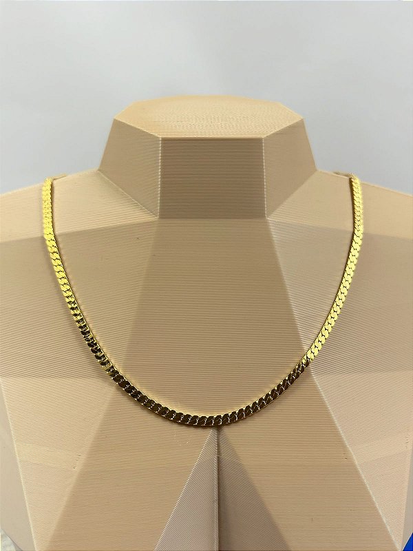 Colar Fita Laminada de 4mm espessura - medida 50cm Banho Ouro camada 2 milésimos com verniz Italiano - 1 Unidade