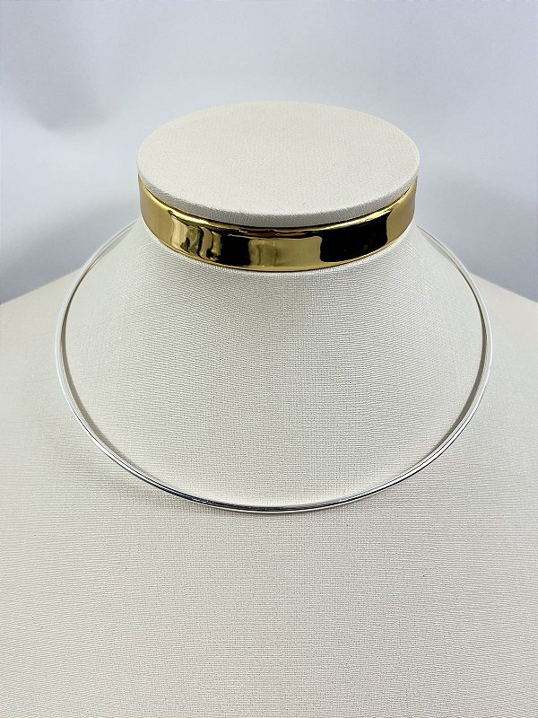 Choker aro liso Banho Prata 925 Semijoia 50 milésimos - com extensora - 1 unidade