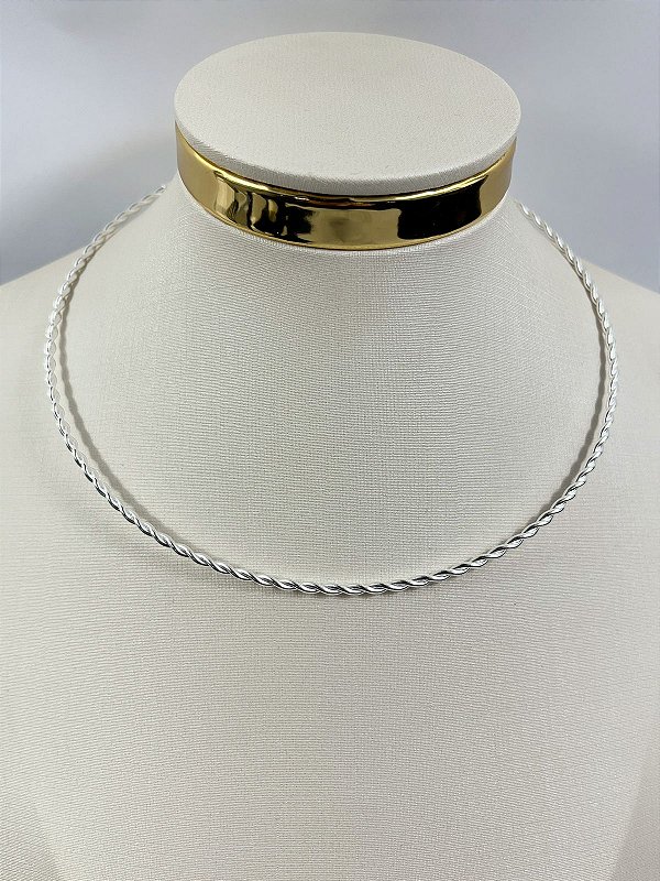 Choker aro torcida Banho Prata 925 Semijoia 50 milésimos - com extensora - 1 unidade