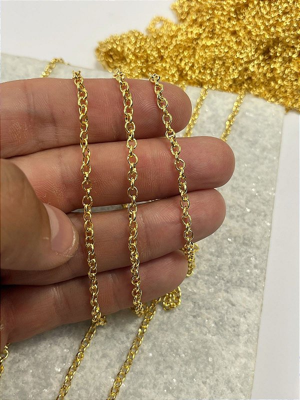 Corrente Guarana Portuguesa Banho Semijoia Ouro 5 Milésimos Com Verniz italiano - Arame 0,70Mm - 1 Metro - Elo Portugues