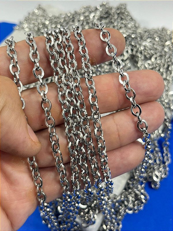 Corrente Aço Inox Cadeado Laminada - 1 Metro - NAO ESCURECE NUNCA - ACO 316L