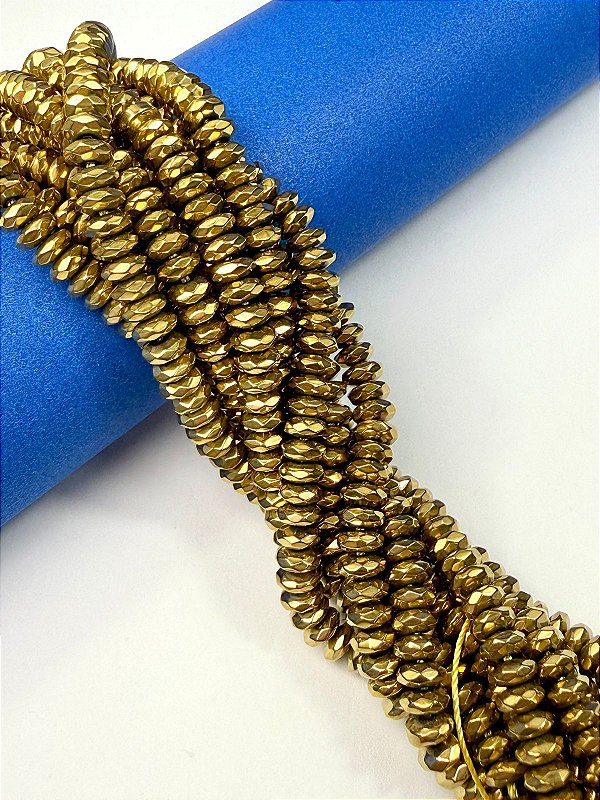 Fio Hematita Dourada Disco 6mm - O Fio