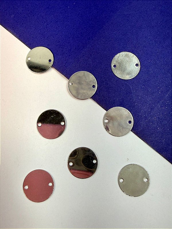 Pingente Redondo Medalha 14Mm 2 saidas Aço Inox - 01 unid