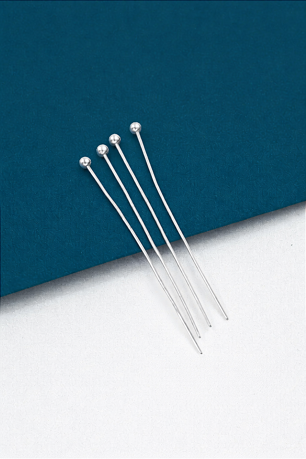 Alfinete Bolinha 4Cm Prata - 50 Milésimos de Prata - 100Pçs