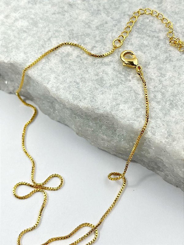 Colar Veneziana 60 cm *Banho 5 Milésimos Ouro* Semijoia * com Alongadora extensora de 7cm e Fecho de Latão Com Verniz Protetivo italiano - Bitola 0,80Mm - 1 Unidade