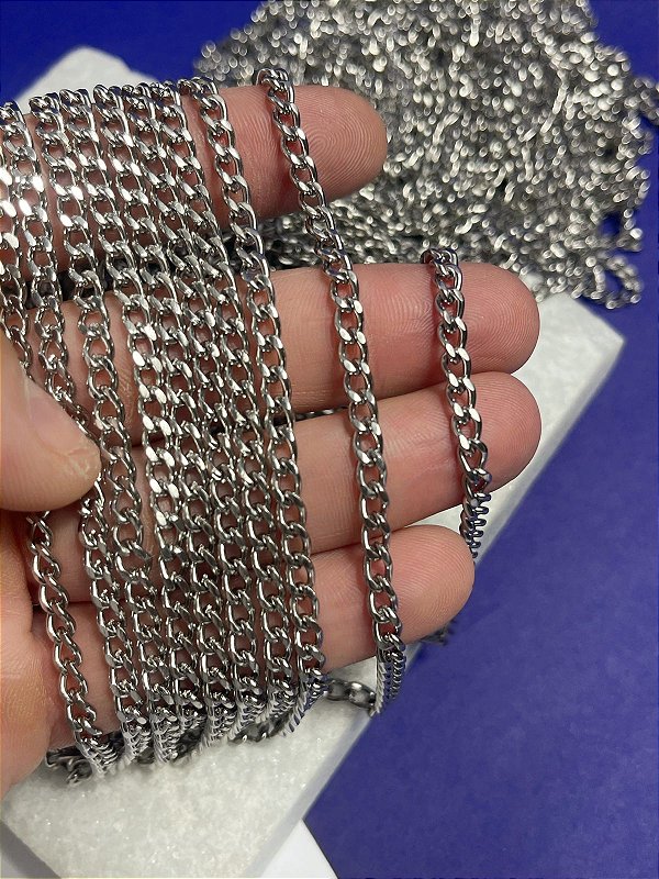 Corrente Aço Ino Grume Lixada - arame 1,24mm - NAO ESCURECE NUNCA - 1 metro