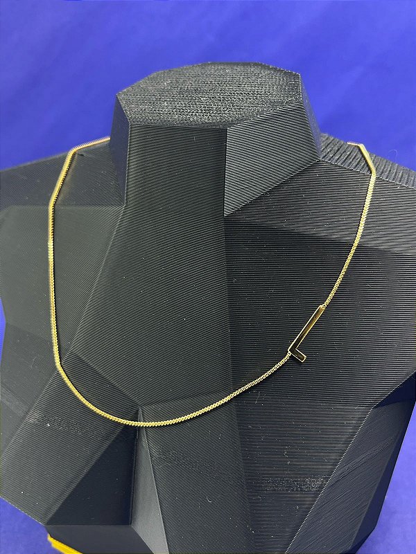 Colar Letra Semijoia Banho Ouro 5 Milésimos com verniz - LETRA L - veneziana com fecho latão - 1 unidade