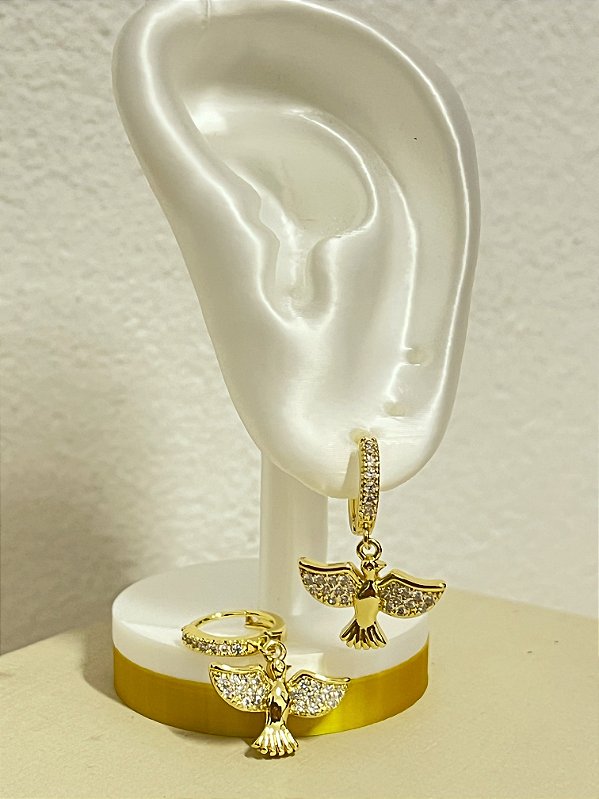 Brinco Espirito Santo com Zirconia ouro com tarraxa - 1 par