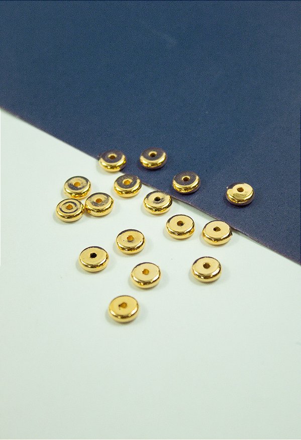 Entremeio Disco 8mm Ouro - 10pçs