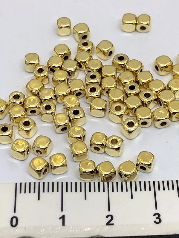 Entremeio Quadrado 3X3Mm Abs Ouro - 10 Pçs