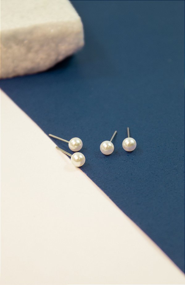 Brinco Perola 6mm Aco Inox - O Par