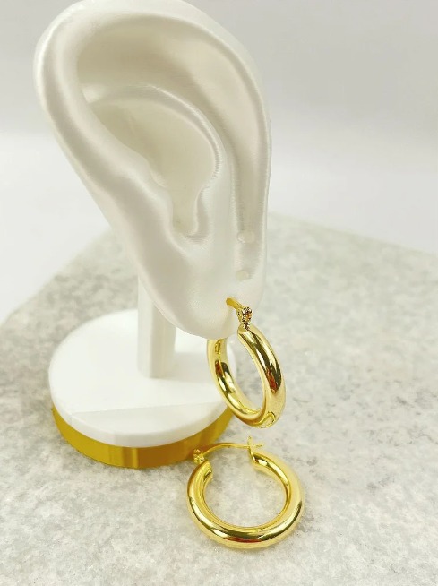 Brinco Argola tubo 20mm Banho Ouro 2 milésimos com verniz italiano - 1 par