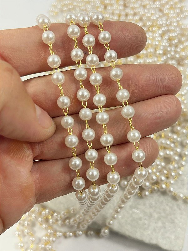 Corrente Perola 6mm banho ouro 2 milésimos de camada e verniz italiano - 1 metro