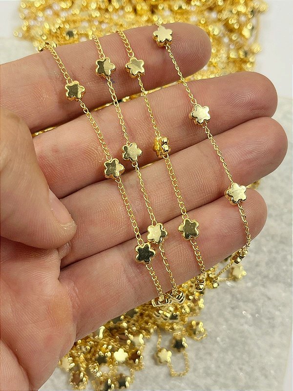 Corrente Flor Banho ouro 2 milésimos de camada e verniz italiano - 1 metro