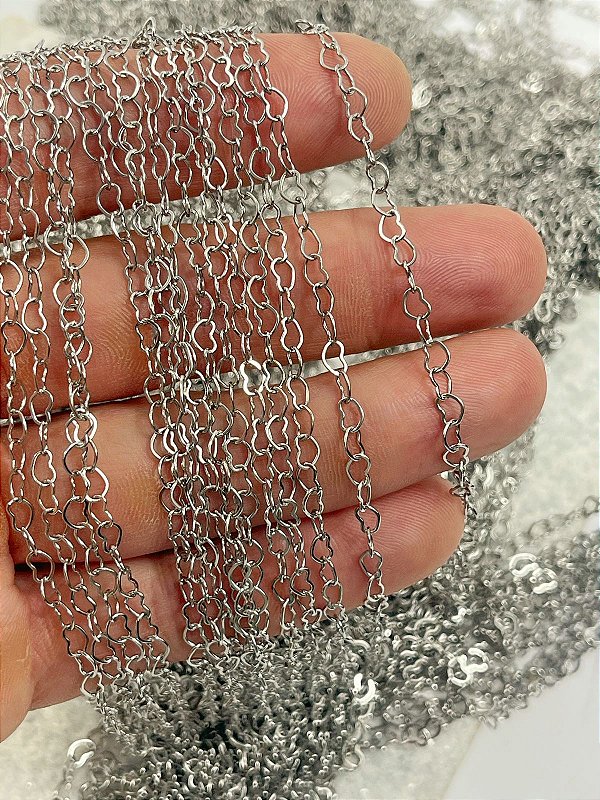 Corrente Aço Inox Coraçao 5mm - 1 Metro - NAO ESCURECE NUNCA