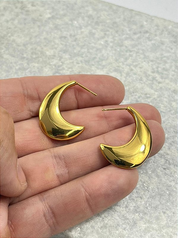 Brinco Lua Aço Inox dourado - antialergico - 1 par