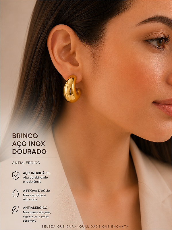 Brinco Argola Tubo Aço Inox dourado - antialergico - 1 par