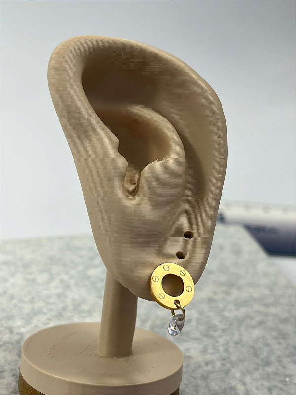 Brinco Aço inox Dourado com zirconia - 1 par