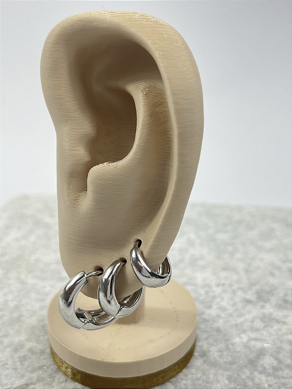 Trio Brinco Argola click banho níquel - 3 pares - P M G