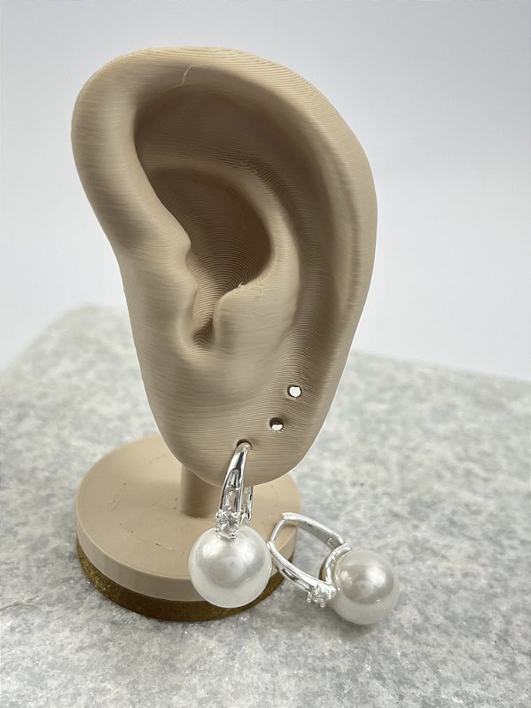 Brinco Princesa click com pérola banho Prata Semijoia - 1 par