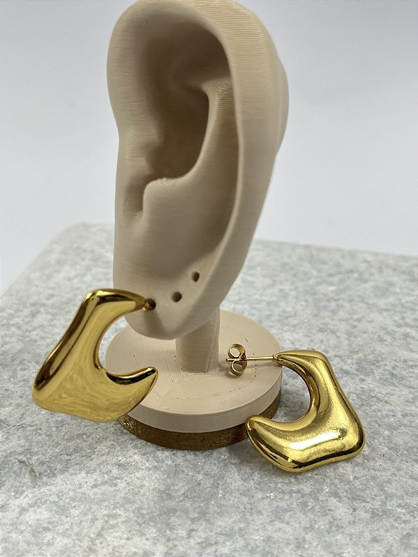 Brinco Argola orgânico Aço inox Dourado - 1 par