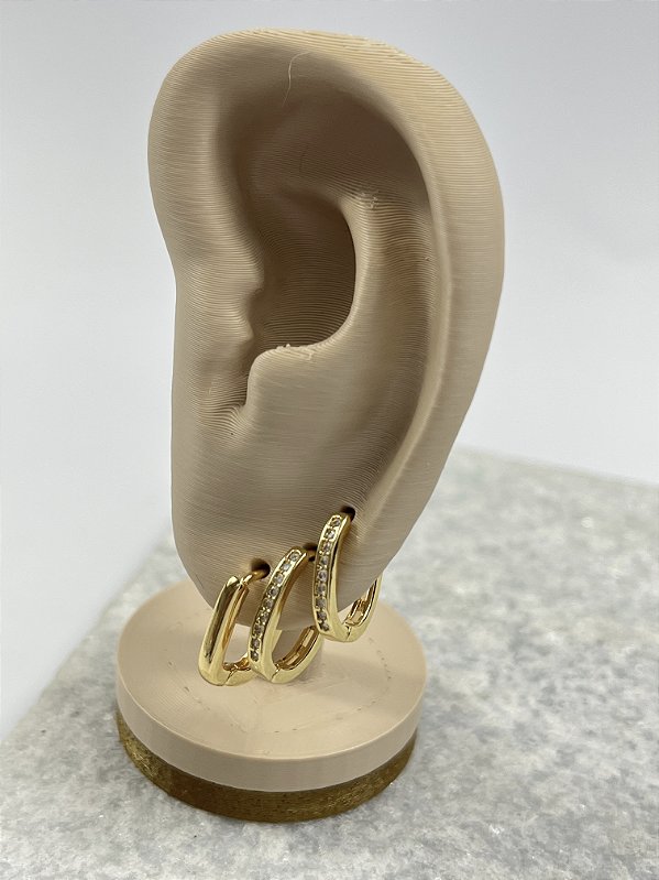 Trio Brinco Argola quadrado Cravejado Zirconia - 3 pares