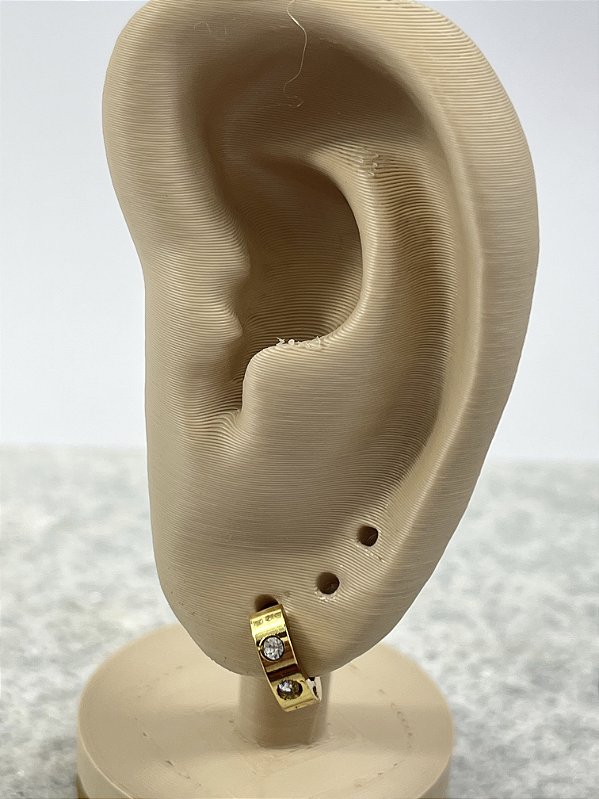 Brinco Argola click Aço inox dourado com Zirconia - 1 par