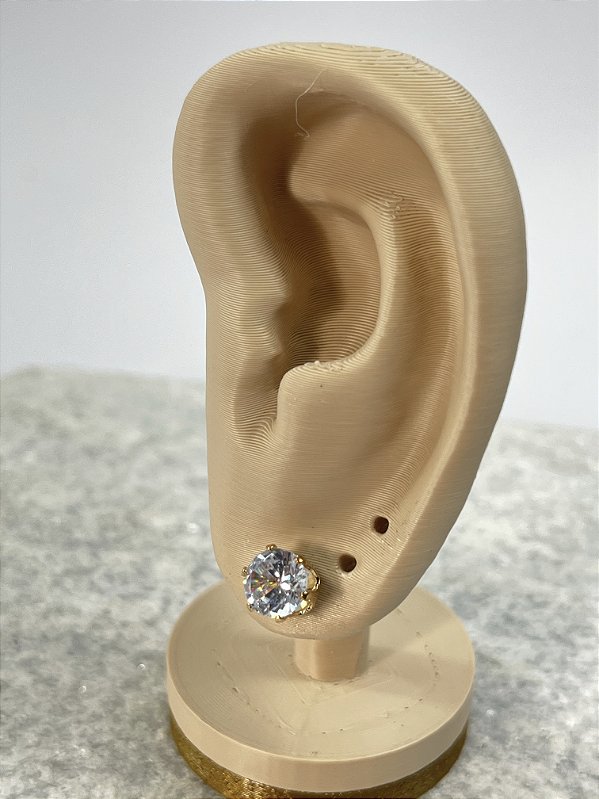 Brinco Zirconia cristal 6mm banho ouro - 1 par
