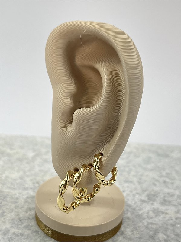 Trio Brinco Argola torcida Banho ouro - 3 pares - P M G