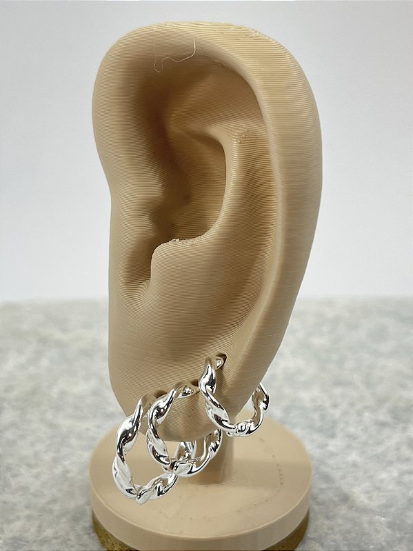 Trio Brinco Argola torcida Prata Semijoia Banho 50 milésimos - 3 pares - P M G