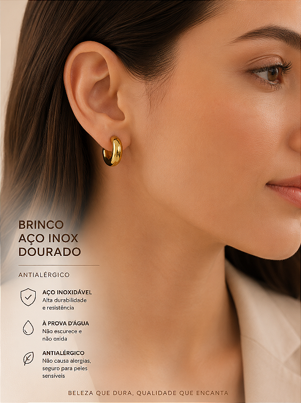 Brinco Argola Aço inox dourado - 1 par