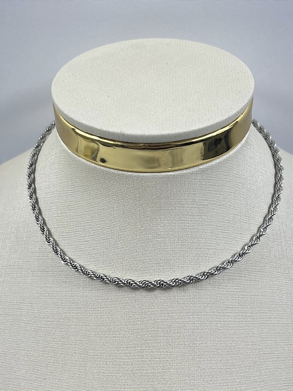 Choker colar aço inox - medida 30cm + 6cm de extensora - 1 unidade