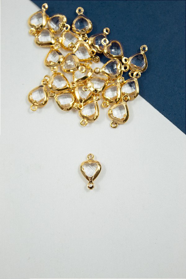 Pingente Coracao Zirconia 2 Saídas Ouro - 01 Unid