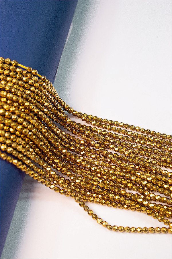 Fio Hematita Dourada Bolinha Facetada 3mm - O Fio