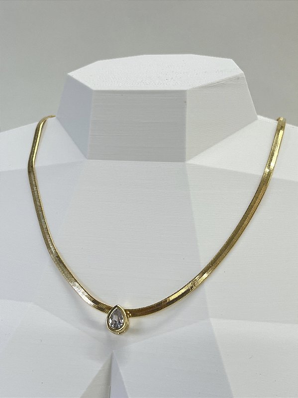 Choker colar fita 4mm com pingente gota Zirconia - com extensora - 1 unidade