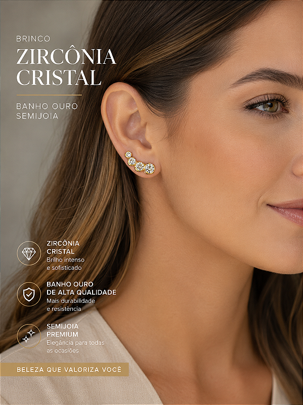 Brinco Zirconia cristal banho ouro Semjoia 5 milésimos com verniz - 1 par