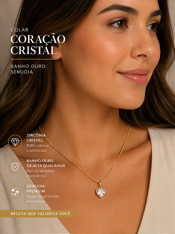 Colar Zirconia cristal banho ouro Semjoia 5 milésimos com verniz - 1 colar com pingente coracao