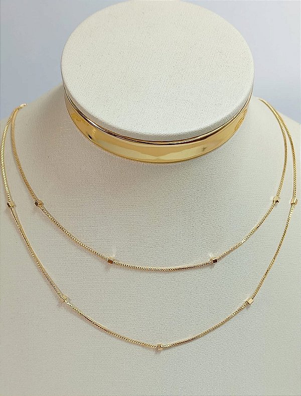 Colar veneziana duplo medida 40cm com extensor - banho ouro 2 milésimos com verniz - 1 unidade