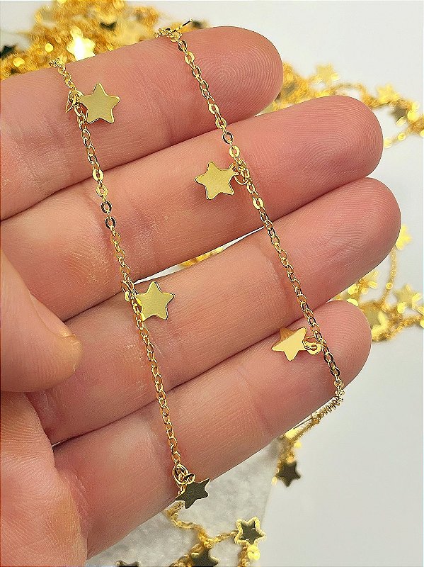 Corrente com Estrela Banho ouro 2 milésimos com verniz protetivo - 1 metro
