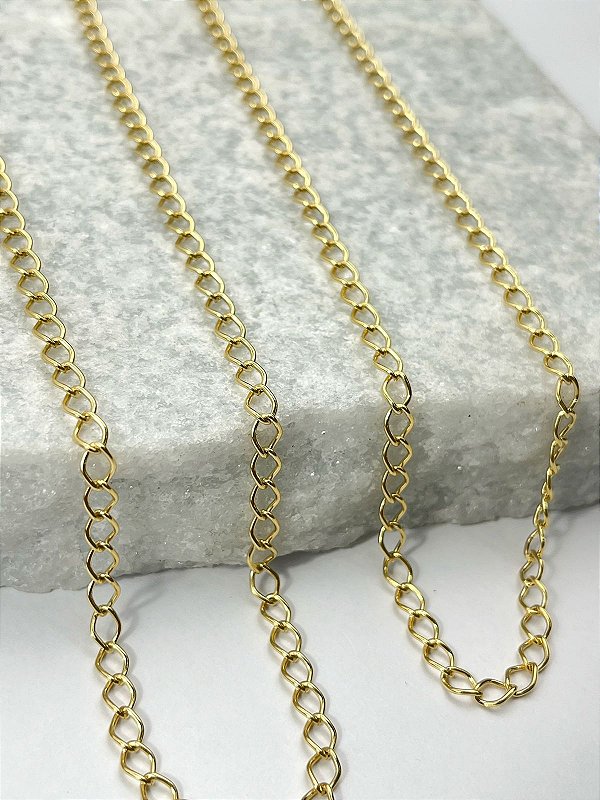 Corrente Alongadora Extensora - Balao 0,80Mm - Banho 2 Milésimos Ouro Com Verniz Protetivo - 1 metro