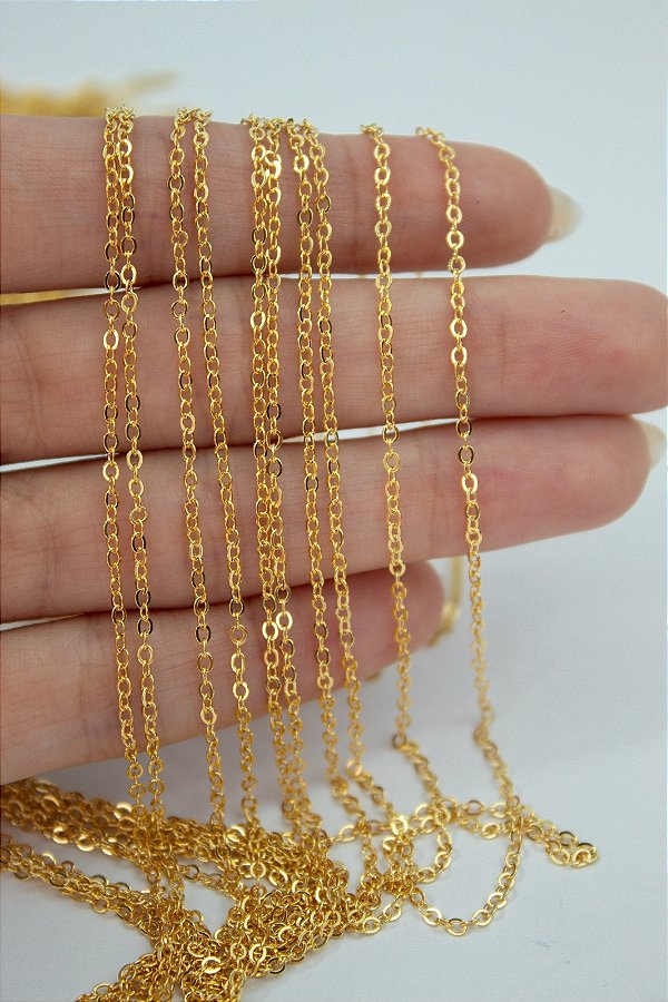 Corrente Cadeado Diamantada 0,40Mm Fina Banho Ouro 2 Milésimos Com Verniz Italiano - 1 metro