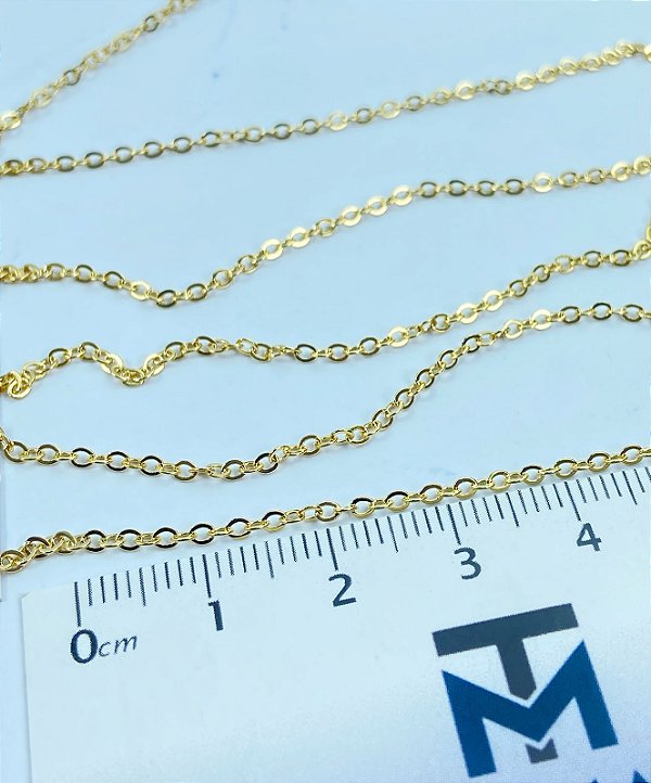 Corrente Cadeado Diamantada 0,40Mm Fina - Banho Ouro 2 Milésimos Com Verniz Protetivo - 1 metro