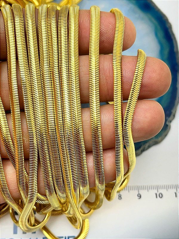 Corrente Mola 4mm Banho Ouro 2 Milésimos com verniz italiano - 1 Metro