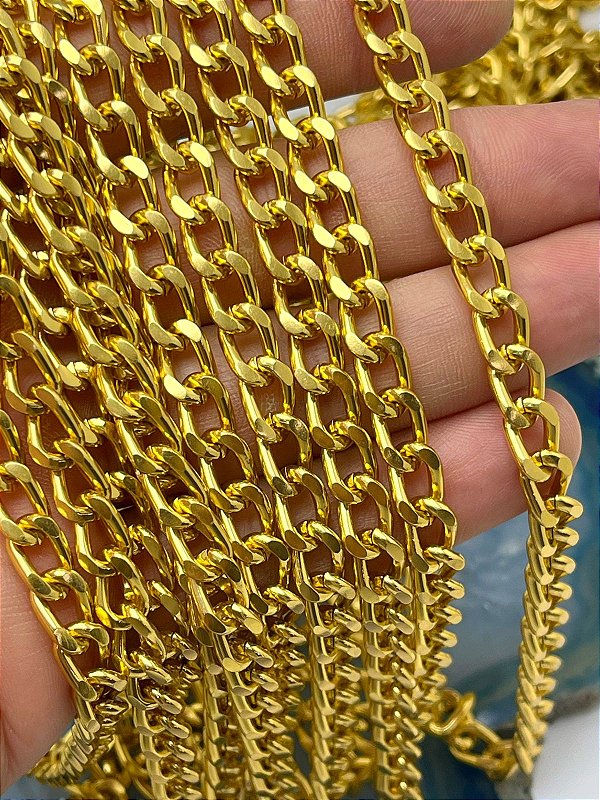 Corrente Grume Lixada Ouro - Arame 2,0Mm - Alumínio Ouro - Banho Anodizado